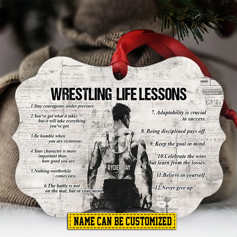 Personalized Motivational Wrestling Boy Christmas Ornament, Wrestling Life Lessons, Xmas Aluminum Ornament Gift For Wrestling Lovers