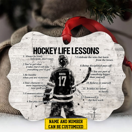 Personalized Hockey Girl Christmas Ornament, Hockey Life Lessons, Xmas Aluminum Ornament Gift For Hockey Lovers