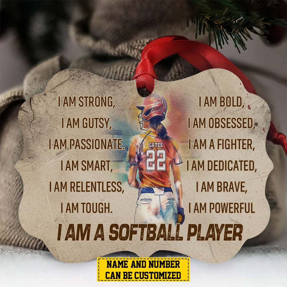 Personalized Softball Girl Christmas Ornament, I Am A Softball Player, Xmas Aluminum Ornament Gift For Softball Lovers