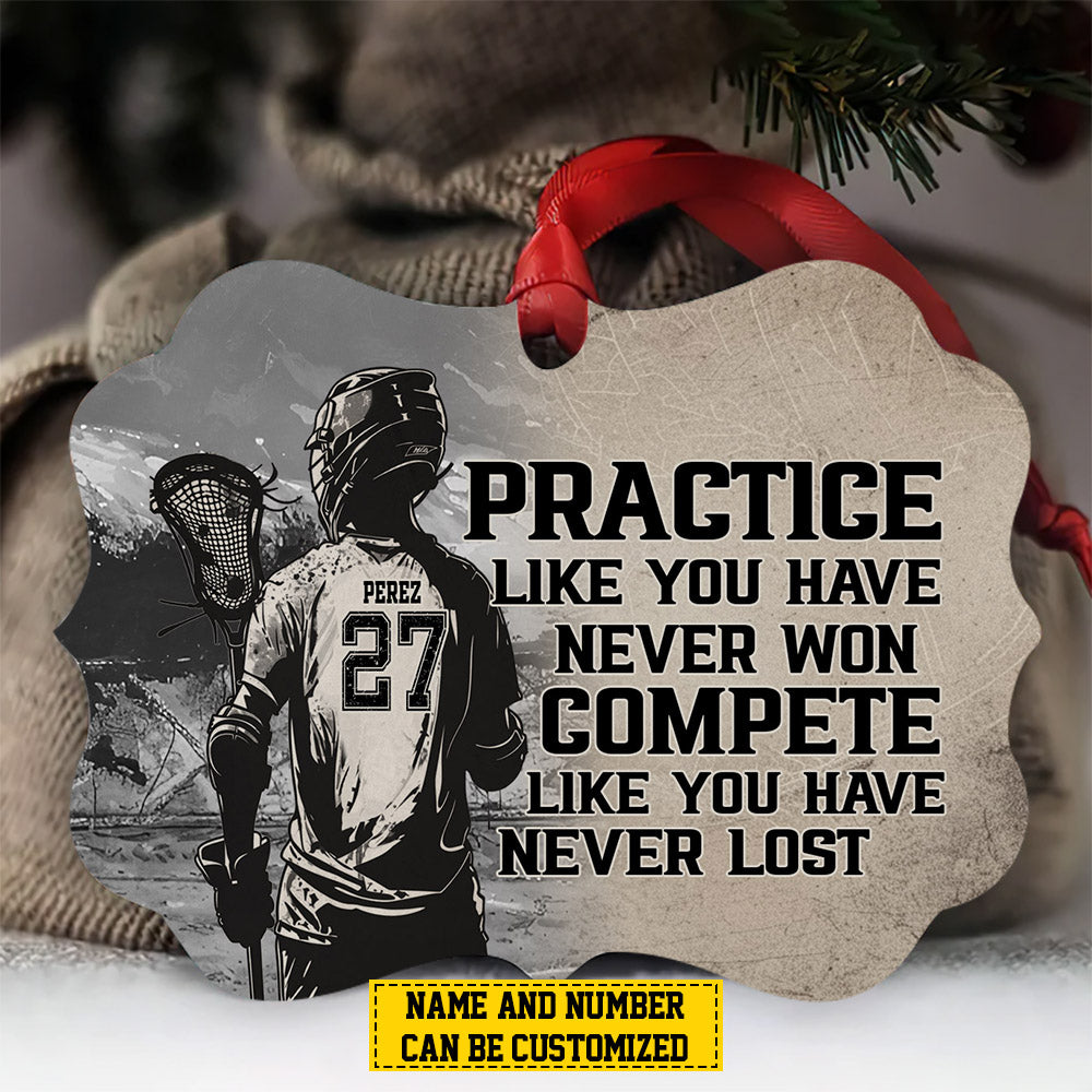 Personalized Lacrosse Boy Christmas Ornament, Compete Like You Have Never Lost, Xmas Aluminum Ornament Gift For Lacrosse Lovers