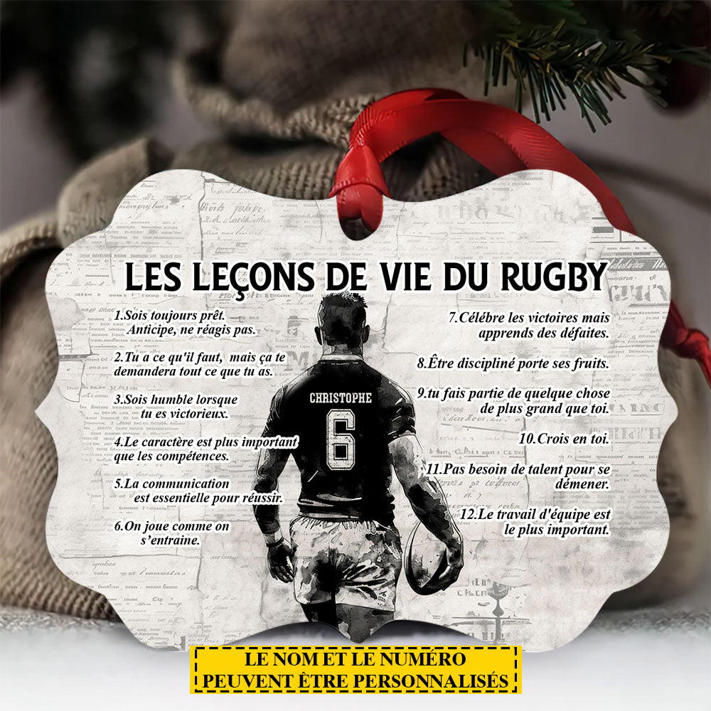 Ornement de Noël personnalisé pour garçon de rugby, cadeau en aluminium de Noël pour les amateurs de rugby