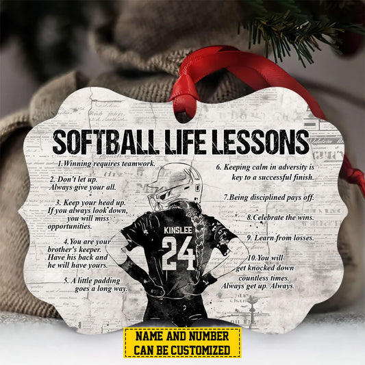 Personalized Softball Girl Christmas Ornament, Softball Life Lessons, Xmas Aluminum Ornament Gift For Softball Lovers