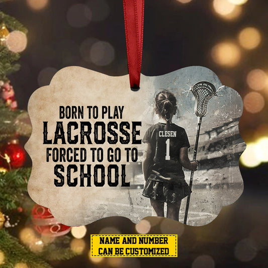 Personalized Lacrosse Girl Christmas Ornament, Born To Play, Xmas Aluminum Ornament Gift For Lacrosse Lovers