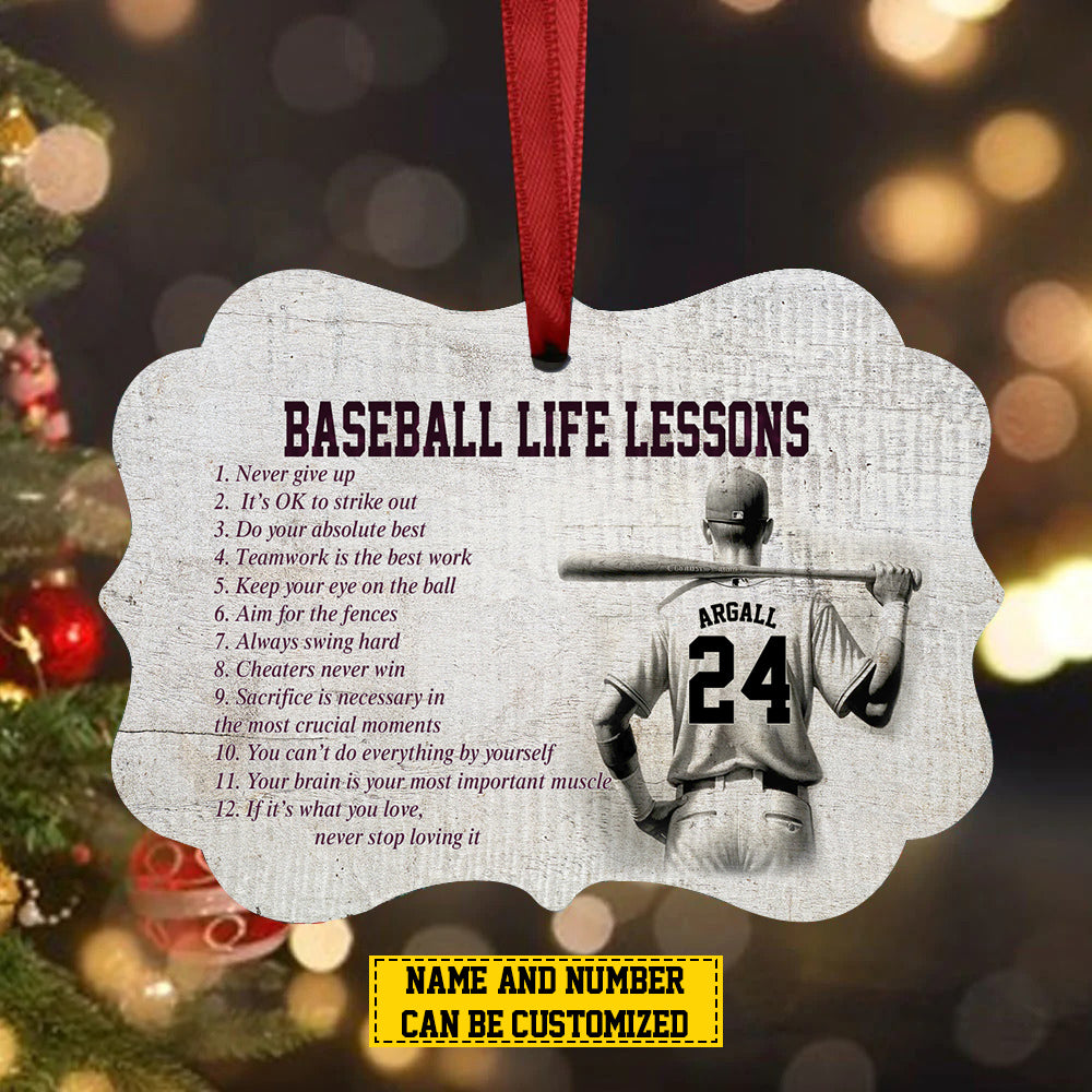 Personalized Baseball Boy Christmas Ornament, Baseball Life Lessons, Xmas Aluminum Ornament Gift For Baseball Lovers