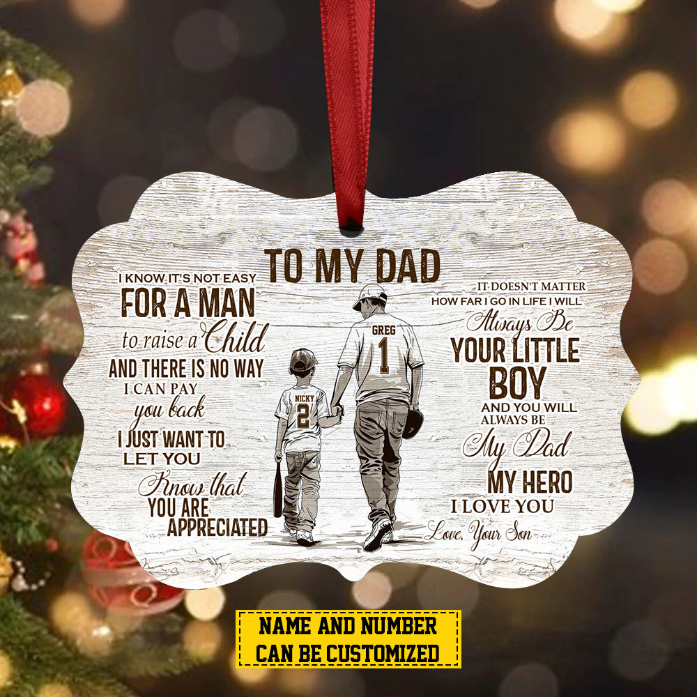 Personalized Baseball Boy Christmas Ornament, To My Dad, Xmas Aluminum Ornament Gift For Dad From Son