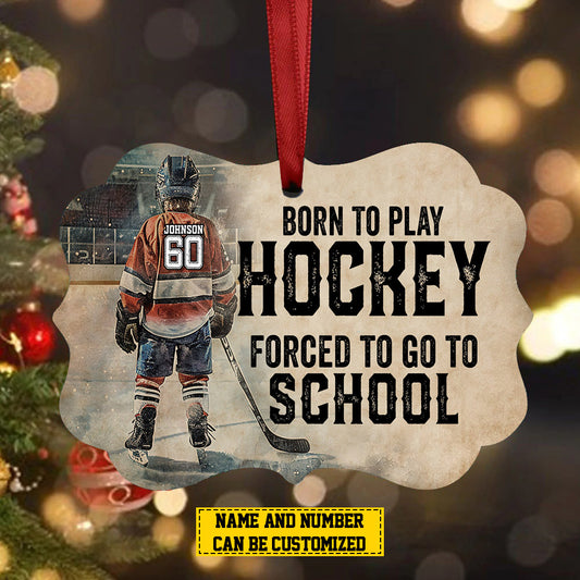 Personalized Hockey Boy Christmas Ornament, Born To Play, Xmas Aluminum Ornament Gift For Hockey Lovers