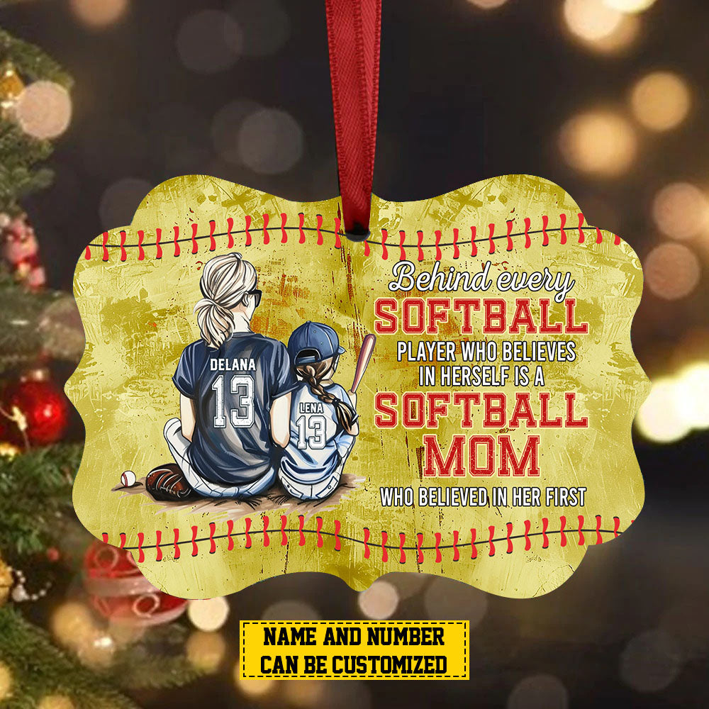 Personalized Softball Girl Christmas Ornament, Softball Mom Who Believed In Her First, Xmas Aluminum Ornament Gift For Softball Lovers