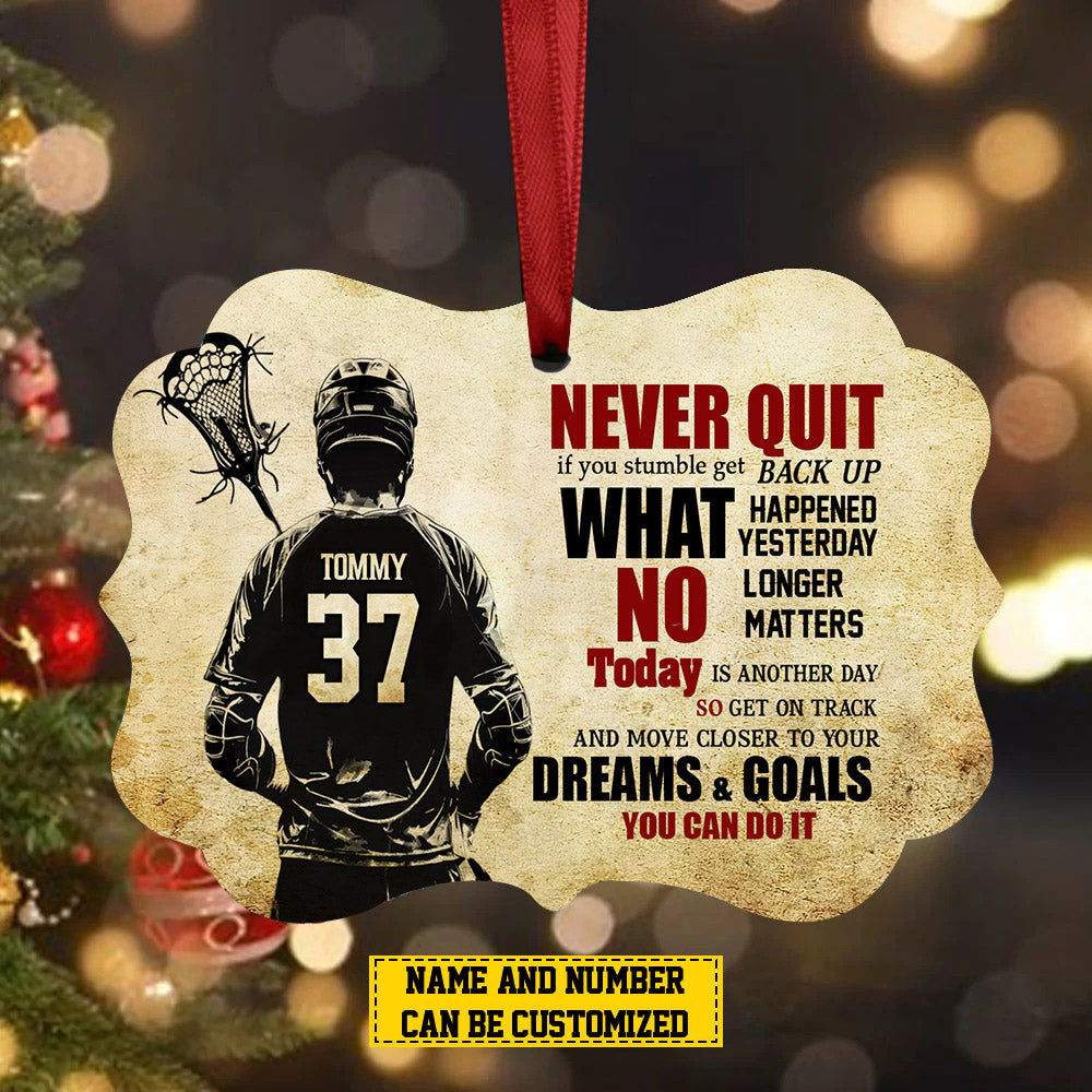 Personalized Lacrosse Boy Christmas Ornament, Dreams Goals You Can Do It, Xmas Aluminum Ornament Gift For Lacrosse Lovers