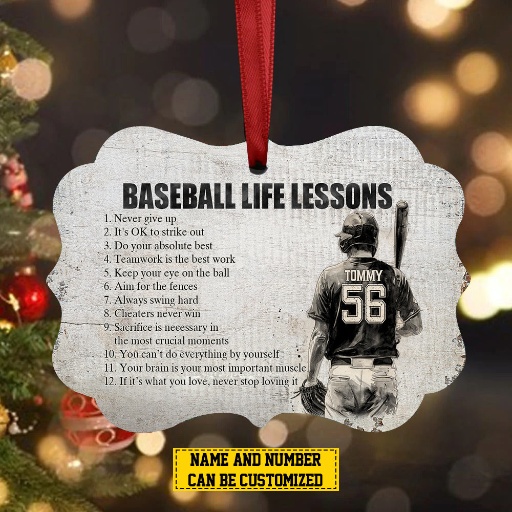 Personalized Baseball Boy Christmas Ornament, Baseball Life Lessons, Xmas Aluminum Ornament Gift For Baseball Lovers