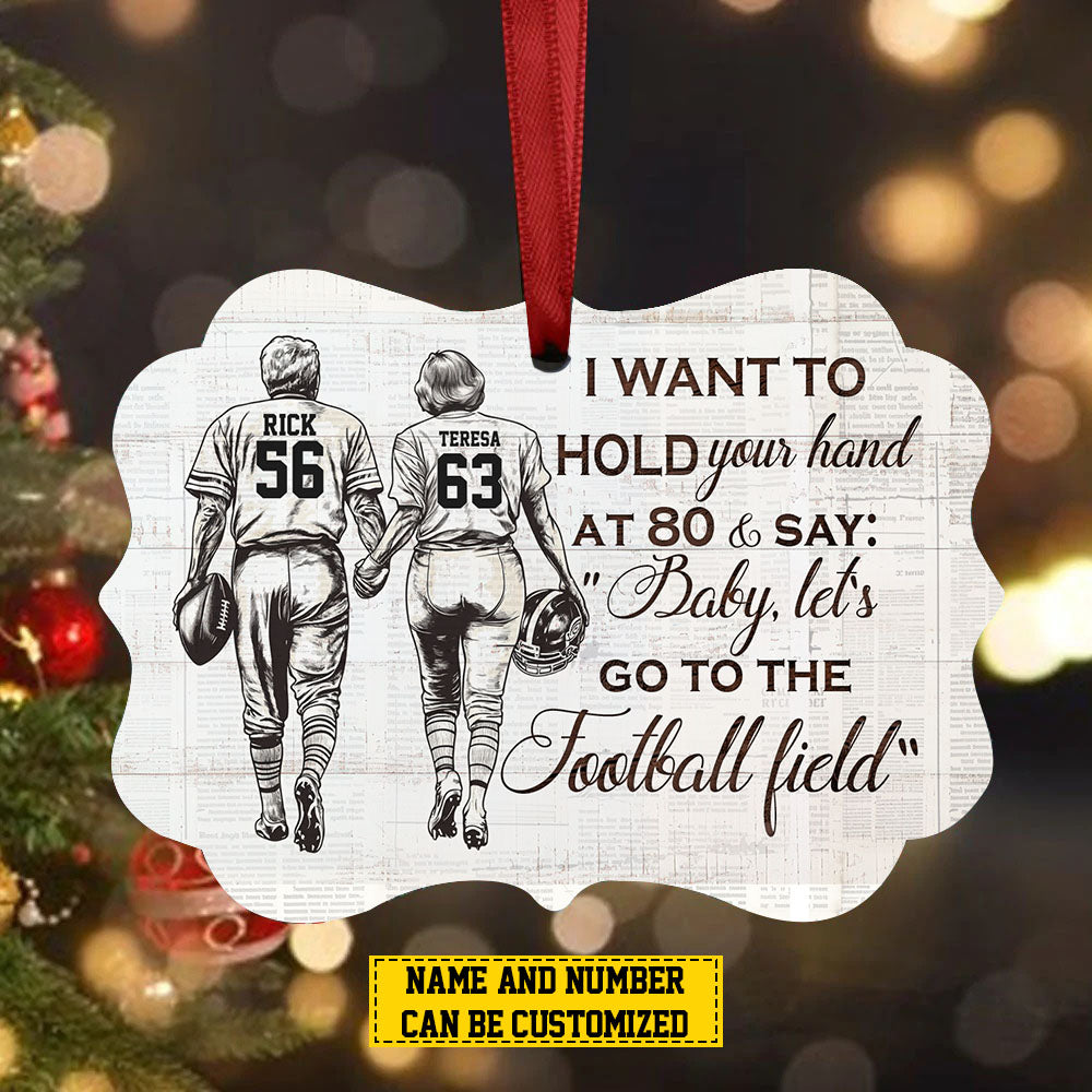 Personalized Couple Football Christmas Ornament, I Want To Hold Your Hand, Xmas Aluminum Ornament Gift For Football Lovers