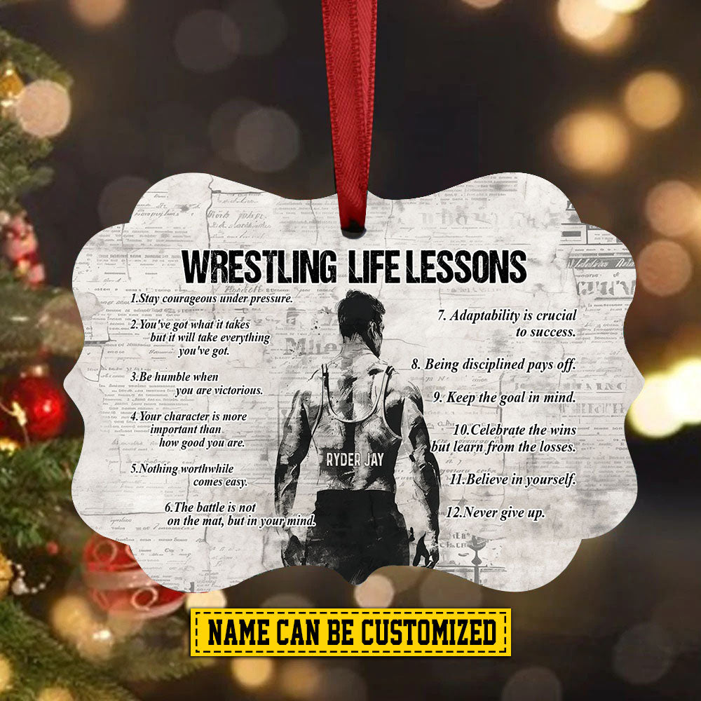 Personalized Motivational Wrestling Boy Christmas Ornament, Wrestling Life Lessons, Xmas Aluminum Ornament Gift For Wrestling Lovers