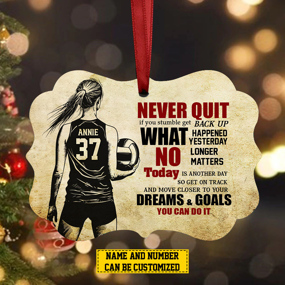 Personalized Motivational Volleyball Girl Christmas Ornament, Never Quit, Xmas Aluminum Ornament Gift For Volleyball Lovers