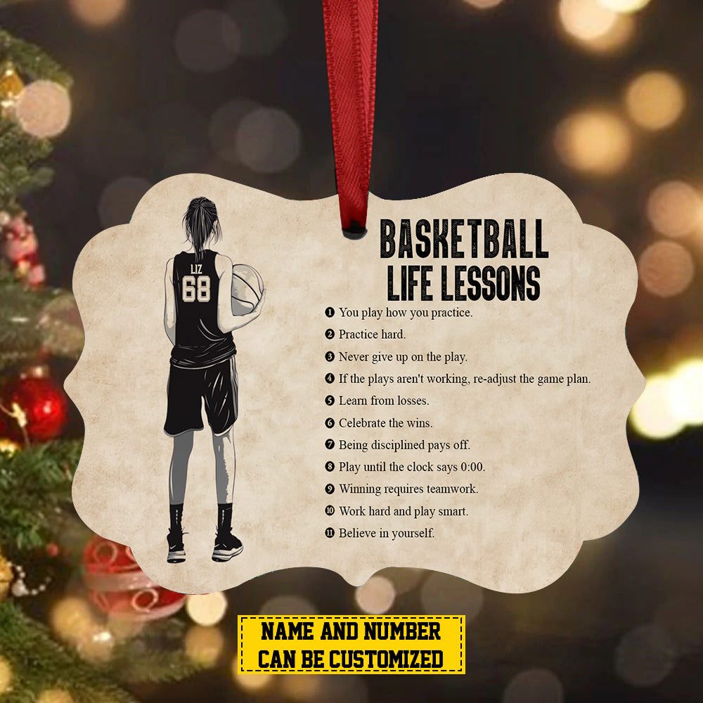 Personalized Basketball Girl Christmas Ornament, Basketball Life Lessons, Xmas Aluminum Ornament Gift For Basketball Lovers