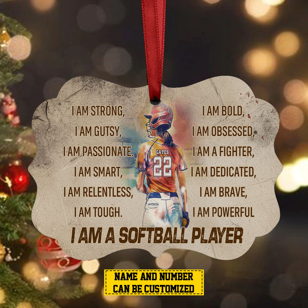 Personalized Softball Girl Christmas Ornament, I Am A Softball Player, Xmas Aluminum Ornament Gift For Softball Lovers