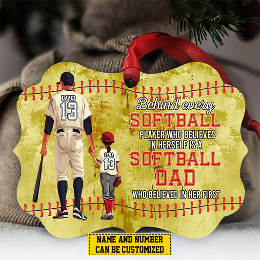 Personalized Softball Girl Christmas Ornament, Behind Every Softball Player, Xmas Aluminum Ornament Gift For Dad From Daughter