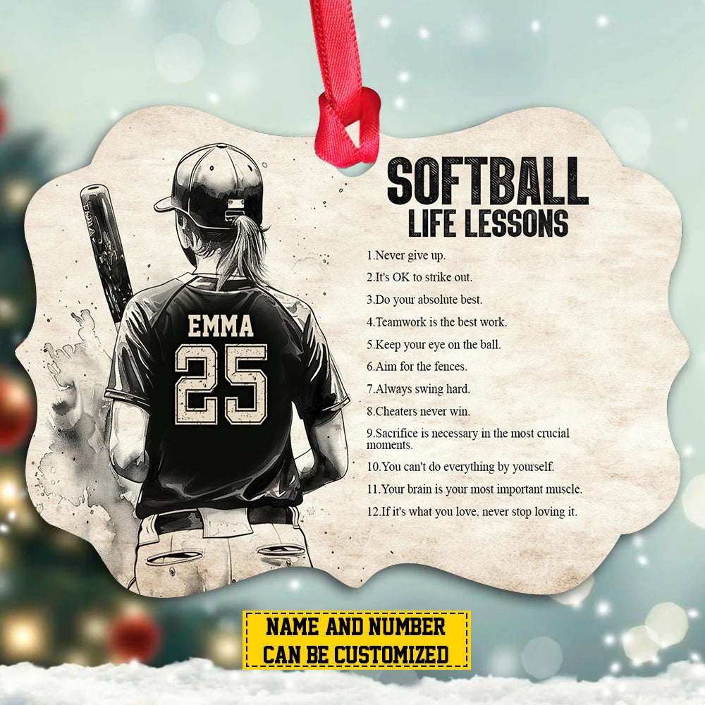 Personalized Softball Girl Christmas Ornament, Never Give Up, Xmas Aluminum Ornament Gift For Softball Lovers