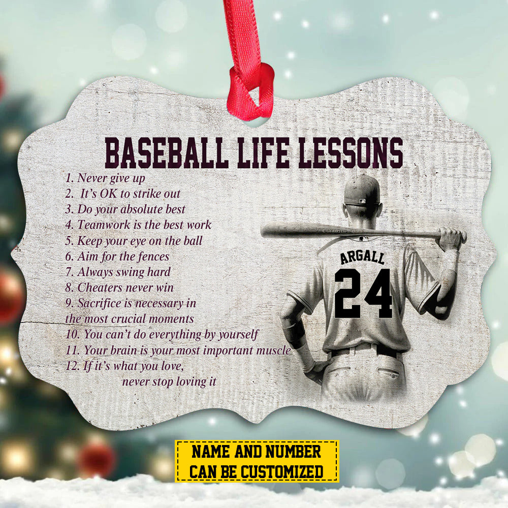 Personalized Baseball Boy Christmas Ornament, Baseball Life Lessons, Xmas Aluminum Ornament Gift For Baseball Lovers