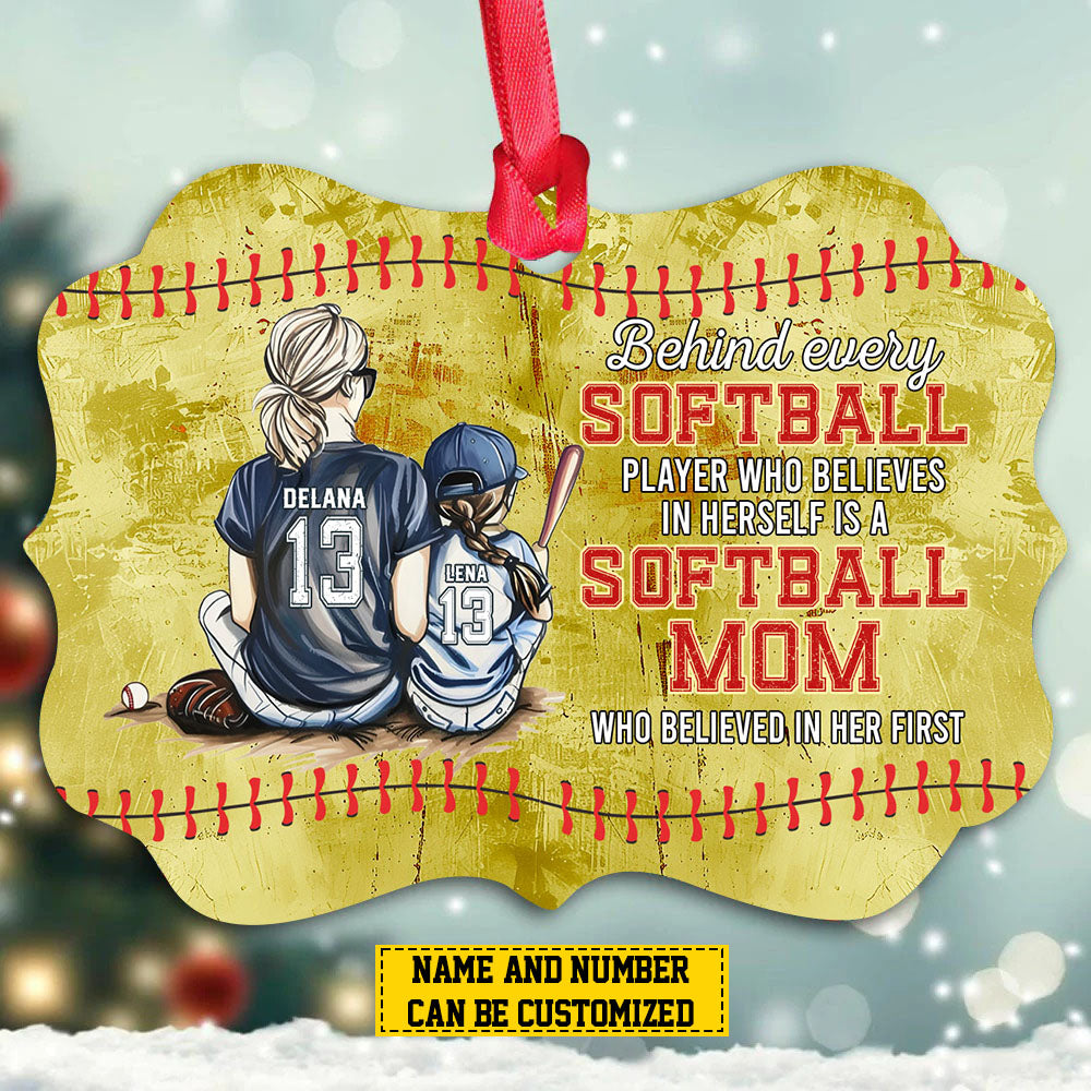 Personalized Softball Girl Christmas Ornament, Softball Mom Who Believed In Her First, Xmas Aluminum Ornament Gift For Softball Lovers