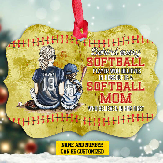 Personalized Softball Girl Christmas Ornament, Softball Mom Who Believed In Her First, Xmas Aluminum Ornament Gift For Softball Lovers