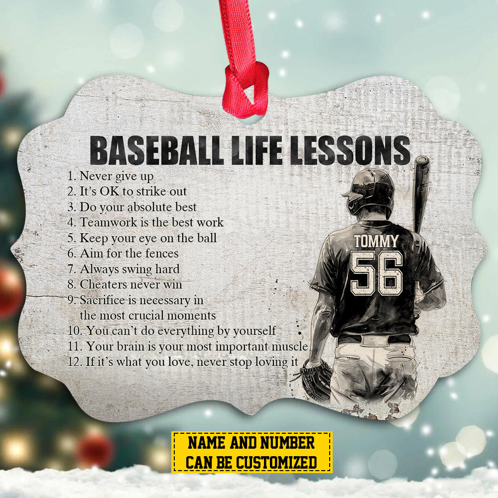 Personalized Baseball Boy Christmas Ornament, Baseball Life Lessons, Xmas Aluminum Ornament Gift For Baseball Lovers