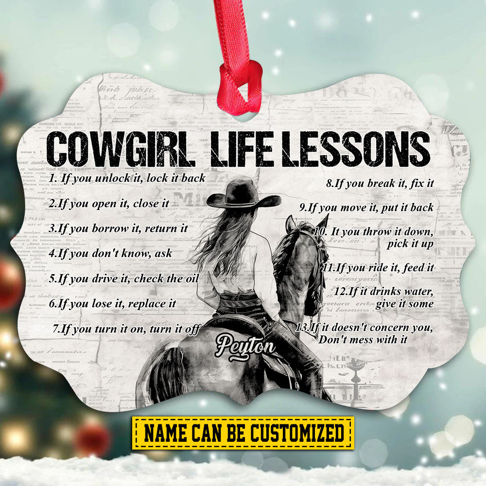 Personalized Cowgirl Christmas Ornament, Cowgirl Life Lessons, Xmas Aluminum Ornament Gift For Horse Lovers