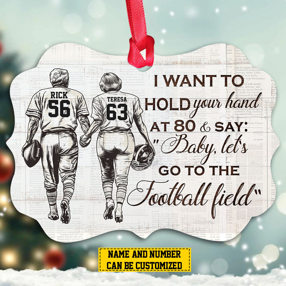 Personalized Couple Football Christmas Ornament, I Want To Hold Your Hand, Xmas Aluminum Ornament Gift For Football Lovers