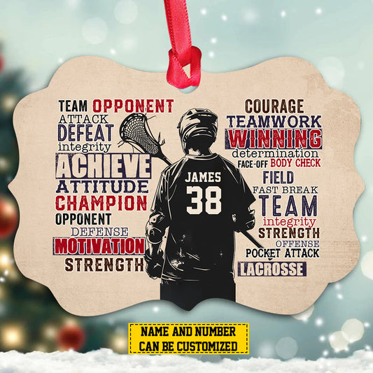 Personalized Motivational Lacrosse Boy Christmas Ornament, Champion Motivation Winning, Xmas Aluminum Ornament Gift For Lacrosse Lovers