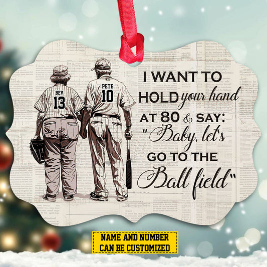 Personalized Couple Baseball Christmas Ornament, Want To Hold Your Hand, Xmas Aluminum Ornament Gift For Baseball Lovers