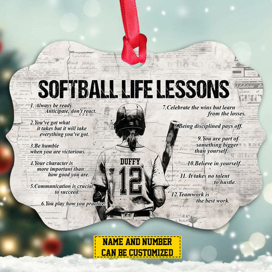 Personalized Motivational Softball Girl Christmas Ornament, Softball Life Lessons, Xmas Aluminum Ornament Gift For Softball Lovers