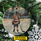 Personalized Hockey Girl Christmas Ornament, Xmas Circle Ceramic Ornament Gift For Hockey Lovers