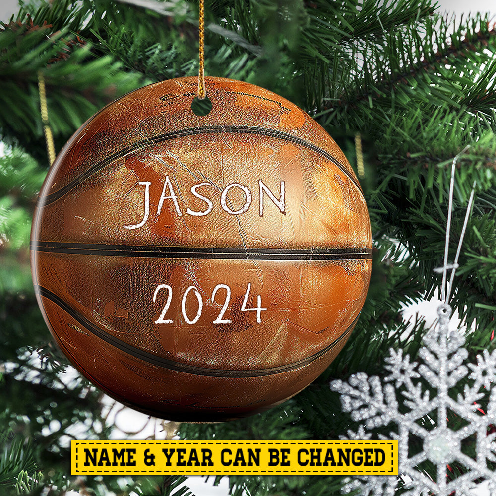 Personalized Basketball Christmas Ornament, Xmas Circle Ceramic Ornament Gift For Basketball Lovers