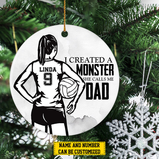 Personalized Volleyball Girl Christmas Ornament, I Created A Monster, Xmas Circle Ceramic Ornament Gift For Volleyball Lovers