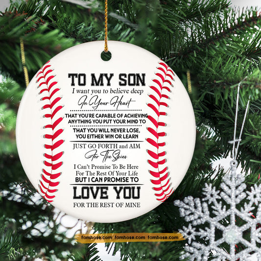 Baseball Circle Ornament, To My Son Love You Ornament Gift For Parents Of Baseball Players