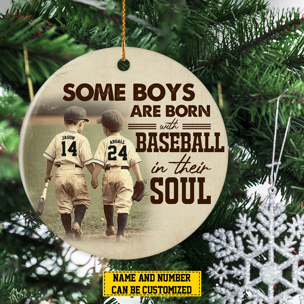 Personalized Couple Baseball Boy Christmas Ornament, Some Boys Are Born With, Xmas Circle Ceramic Ornament Gift For Baseball Lovers