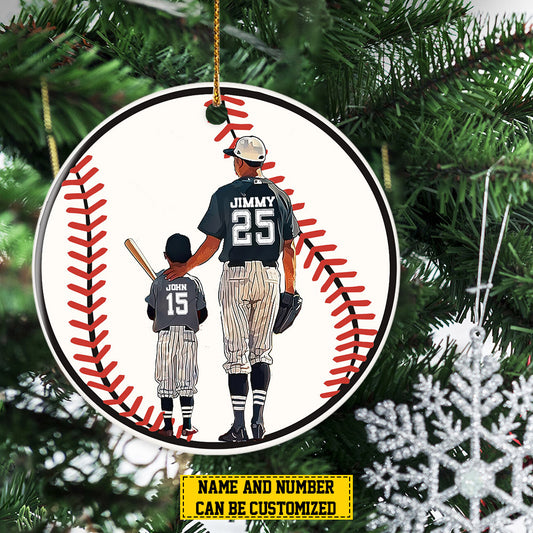 Personalized Baseball Boy Christmas Ornament, Xmas Circle Ceramic Ornament Gift For Son From Dad