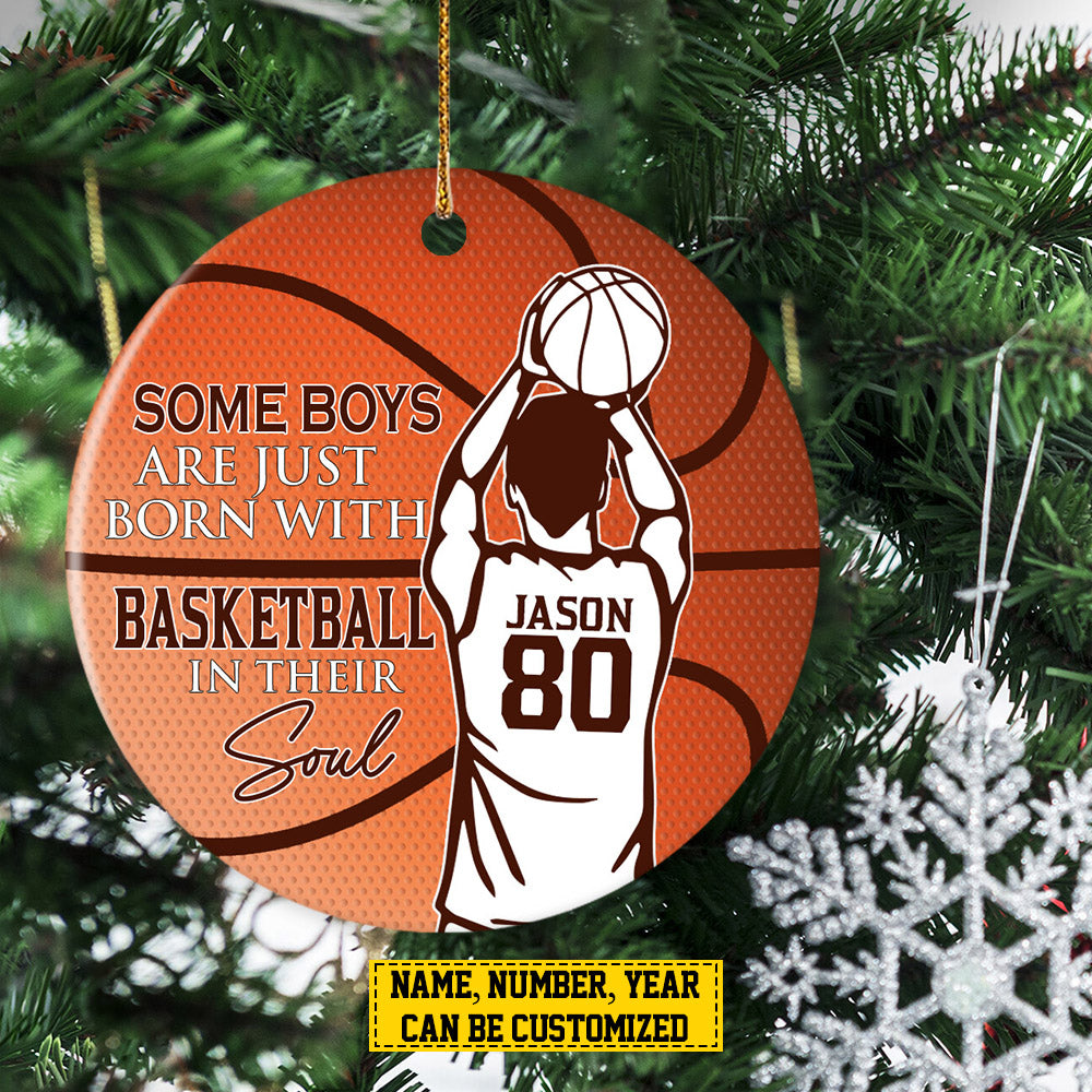 Personalized Basketball Boy Christmas Ornament, Some Boys Are Just Born With, Xmas Circle Ceramic Ornament Gift For Basketball Lovers