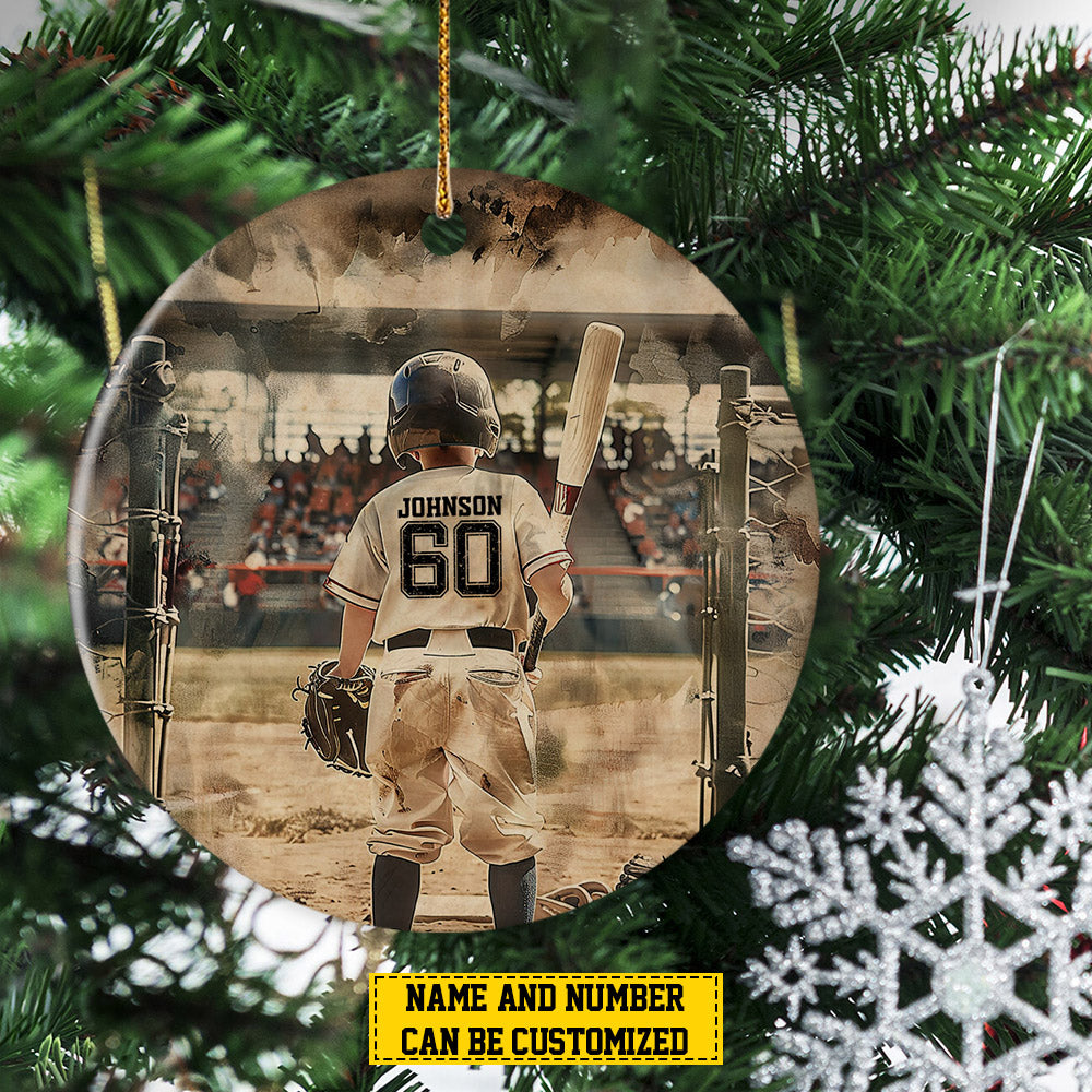 Personalized Baseball Boy Christmas Ornament, My Favorite, Xmas Circle Ceramic Ornament Gift For Baseball Lovers