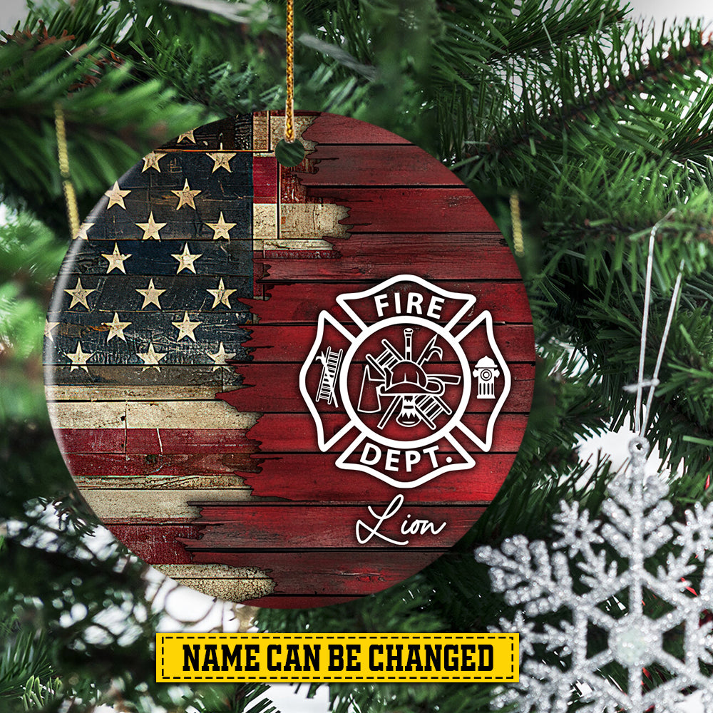 Personalized Firefighter Christmas Ornament, Fire Dept, Xmas Circle Ceramic Ornament Gift For Firefighter Lovers