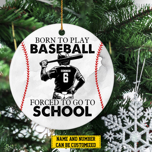 Personalized Baseball Boy Christmas Ornament, Born To Play Baseball, Xmas Circle Ceramic Ornament Gift For Baseball Lovers