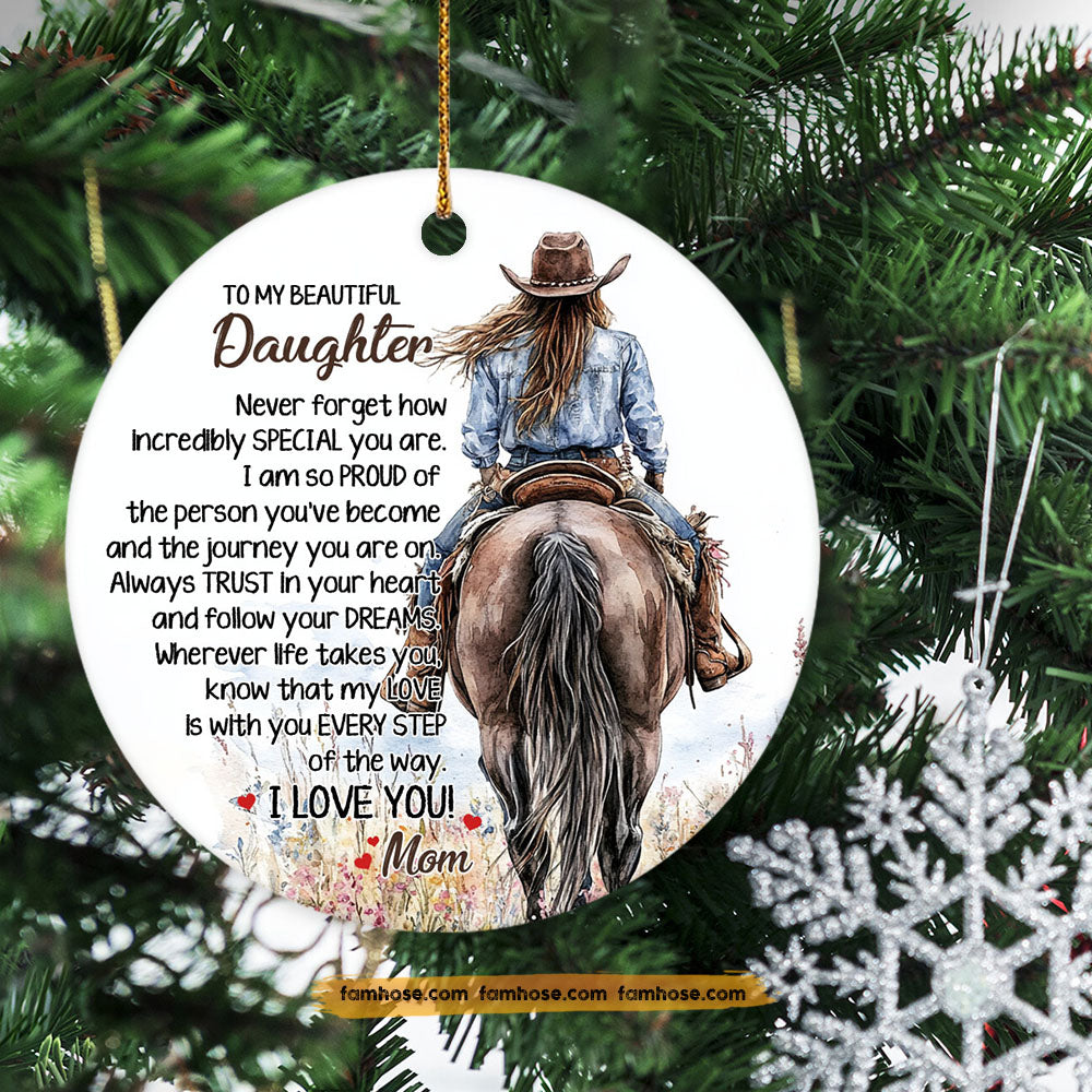 Christmas Cowgirl Ornament, To My Beautiful Daughter Ornament Xmas Gift For Cowgirl's Mom