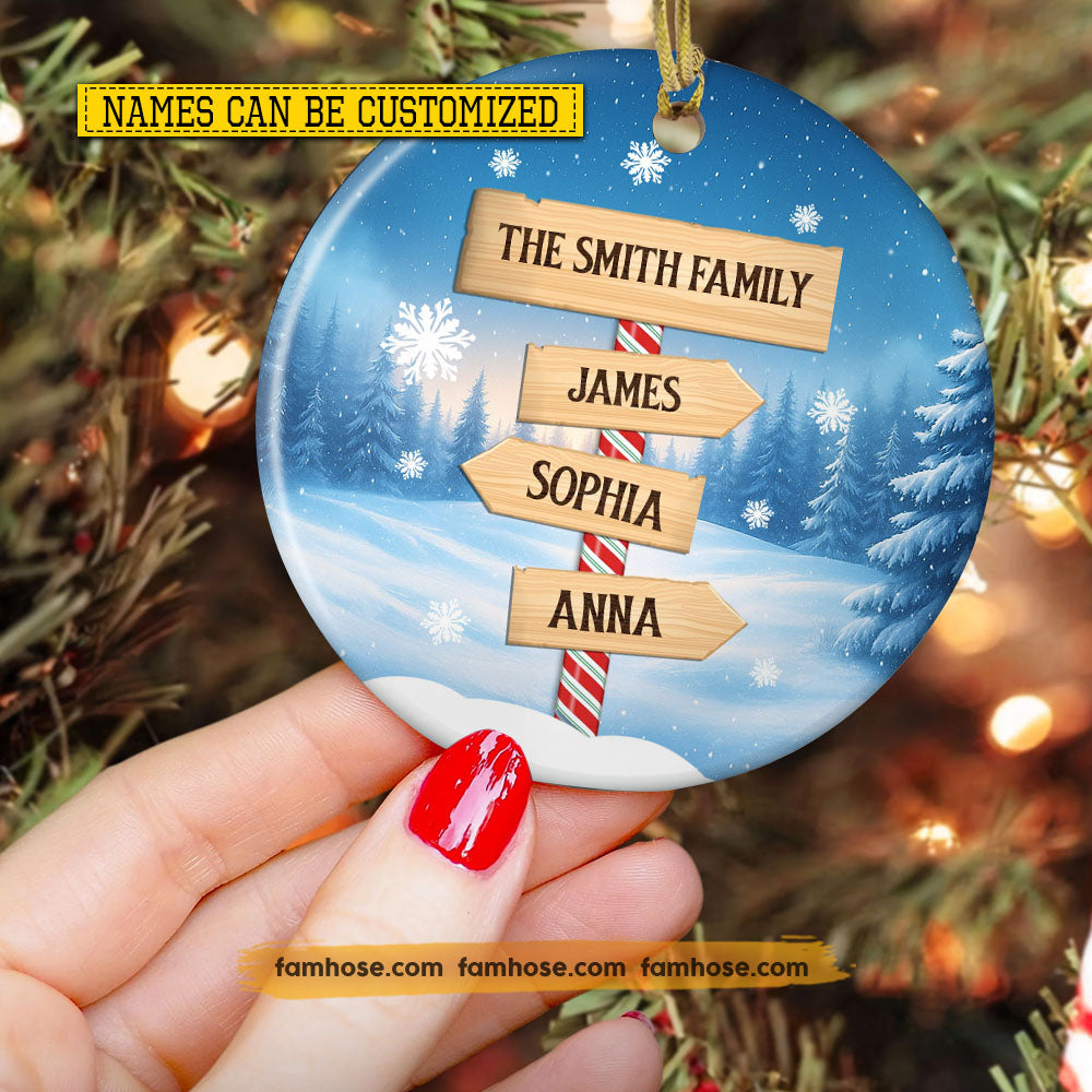 Personalized Christmas Family Circle Ceramic Ornament, Winter Wonderland Family Ornament Xmas Gift For Family