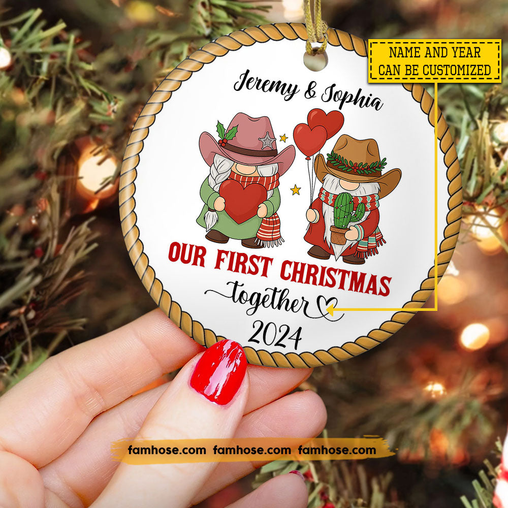 Lovely Personalized Gnomies Couple Ornament, Our First Christmas Together Ornament Gift For Couple
