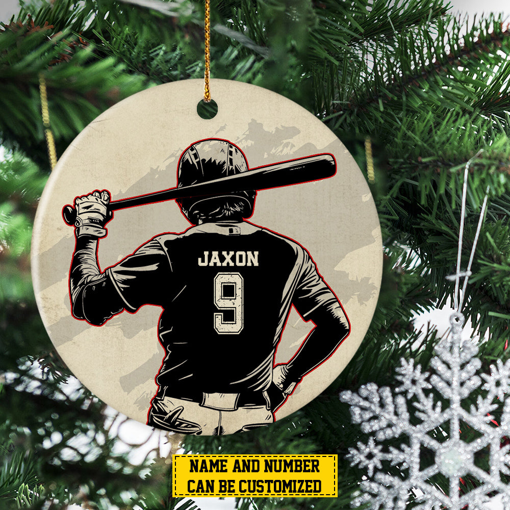 Personalized Baseball Boy Christmas Ornament, Xmas Circle Ceramic Ornament Gift For Baseball Lovers