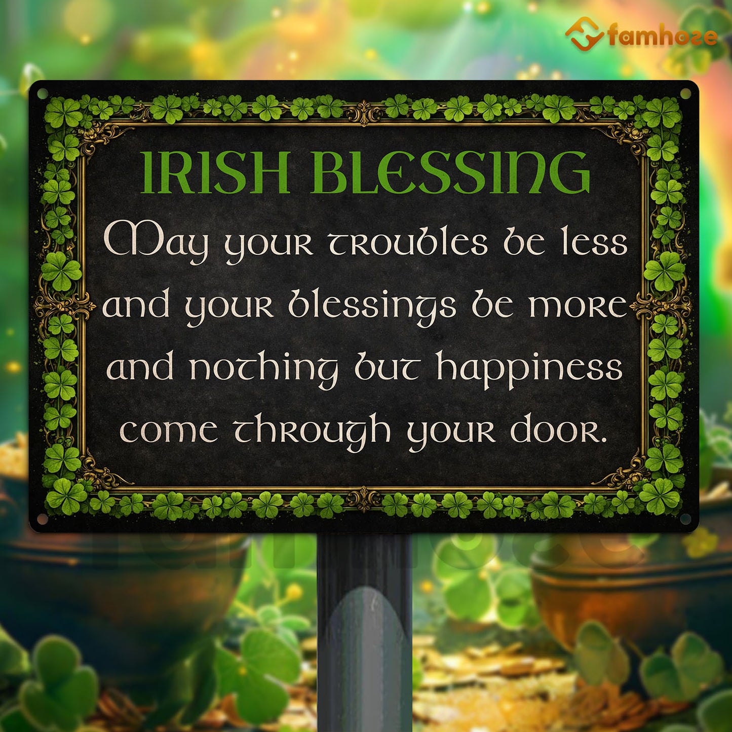 Four-Leaf Clover Irish Metal Sign, Irish Blessing Yard Sign, Shamrock House Decor St Patrick's Day Gift For Irish Lover