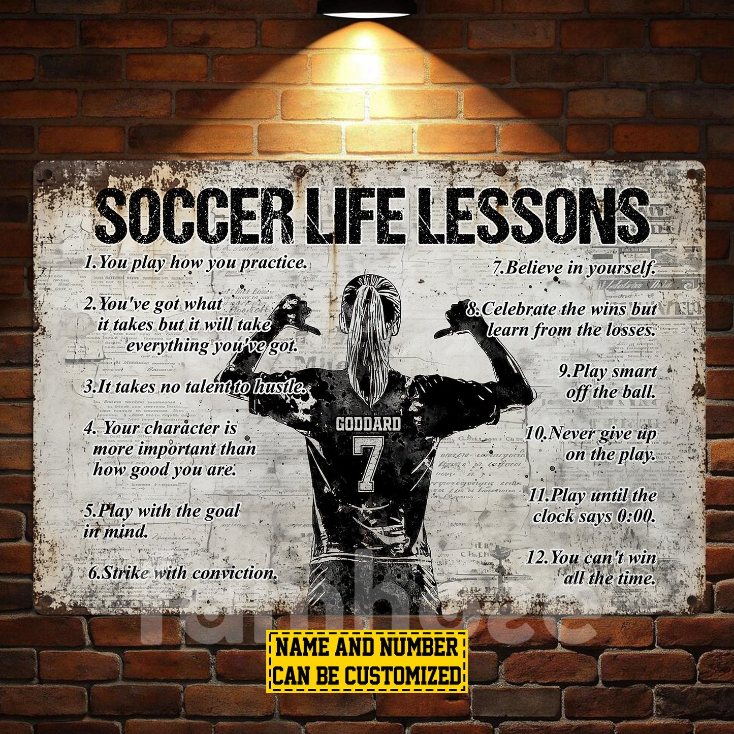 Personalized Soccer Woman Metal Sign, Inspirational Soccer Life Lessons Sports Sign, Field Decor Gift For Soccer Lovers