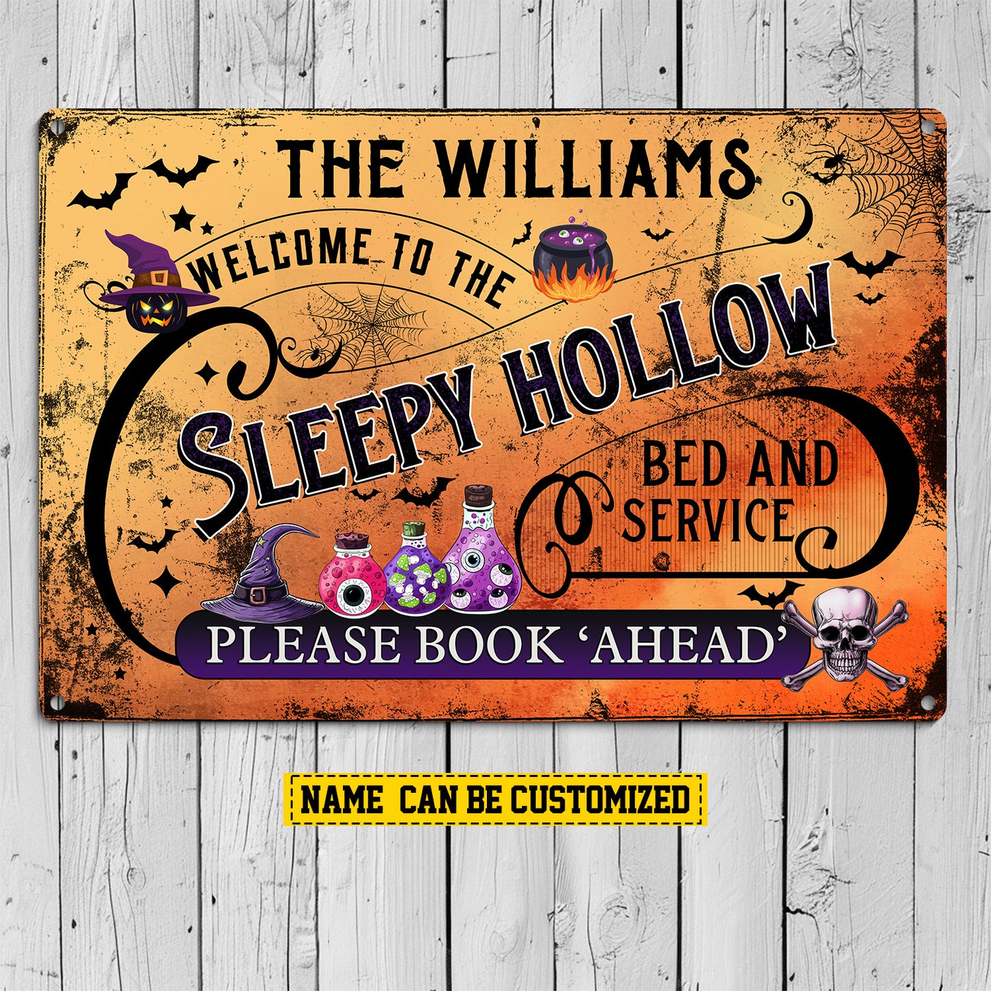 Personalized Halloween Metal Sign, Welcome To The Sleepy Hollow Backyard Sign