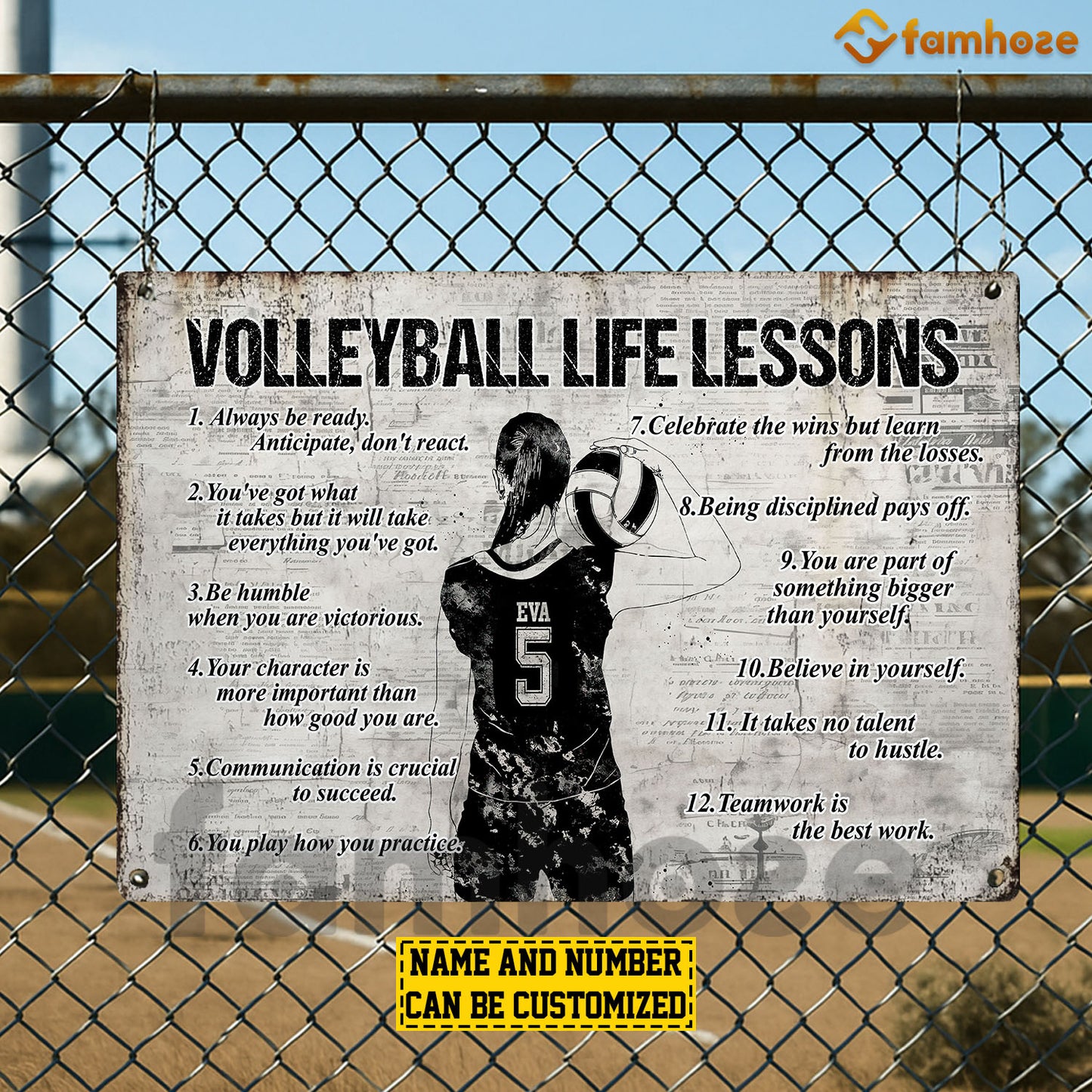 Personalized Volleyball Woman Metal Sign, Inspirational Volleyball Life Lessons Sports Sign, Field Decor Gift For Volleyball Lovers