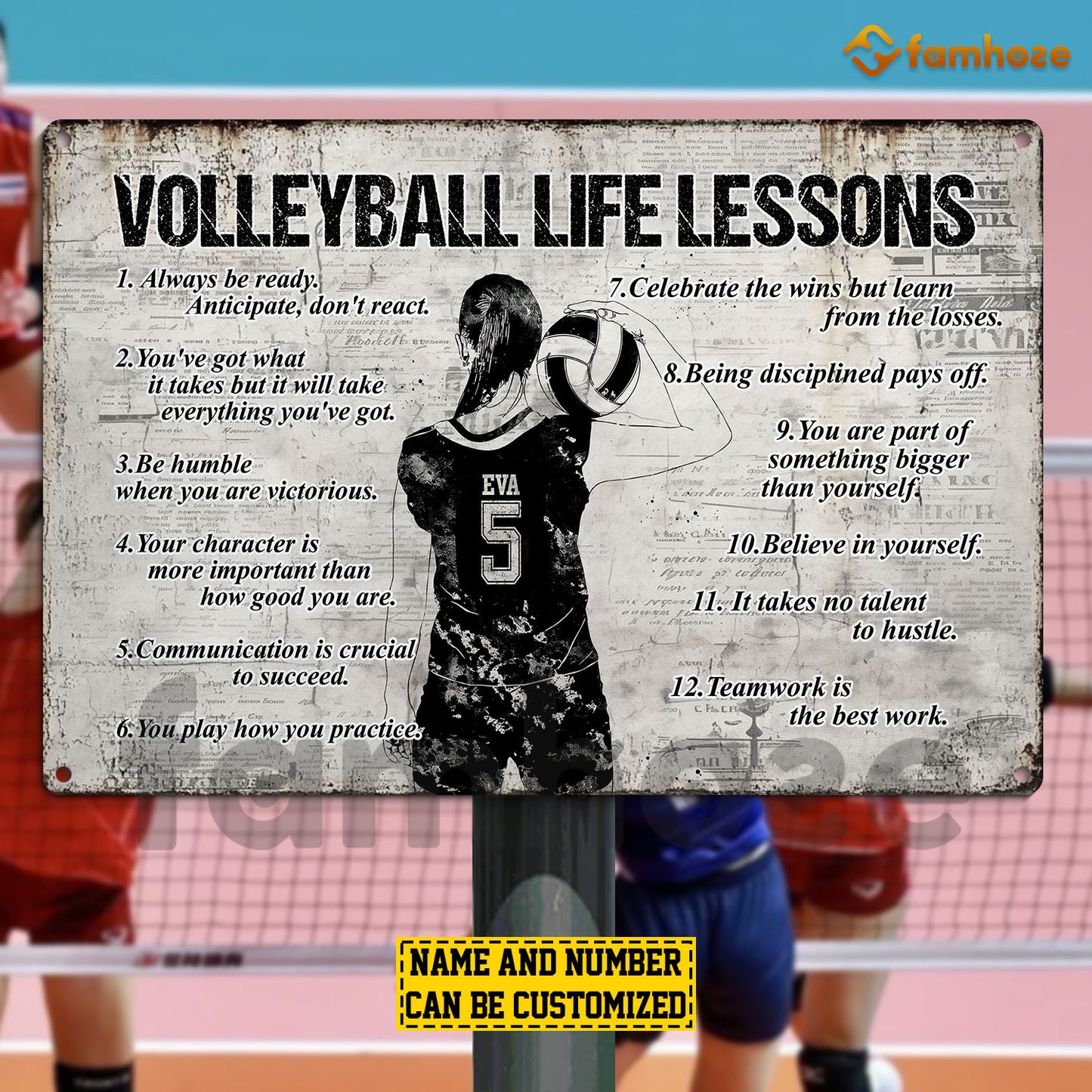 Personalized Volleyball Woman Metal Sign, Inspirational Volleyball Life Lessons Sports Sign, Field Decor Gift For Volleyball Lovers