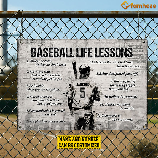 Personalized Baseball Man Metal Sign, Inspirational Baseball Life Lessons Sports Sign, Field Decor Gift For Baseball Lovers
