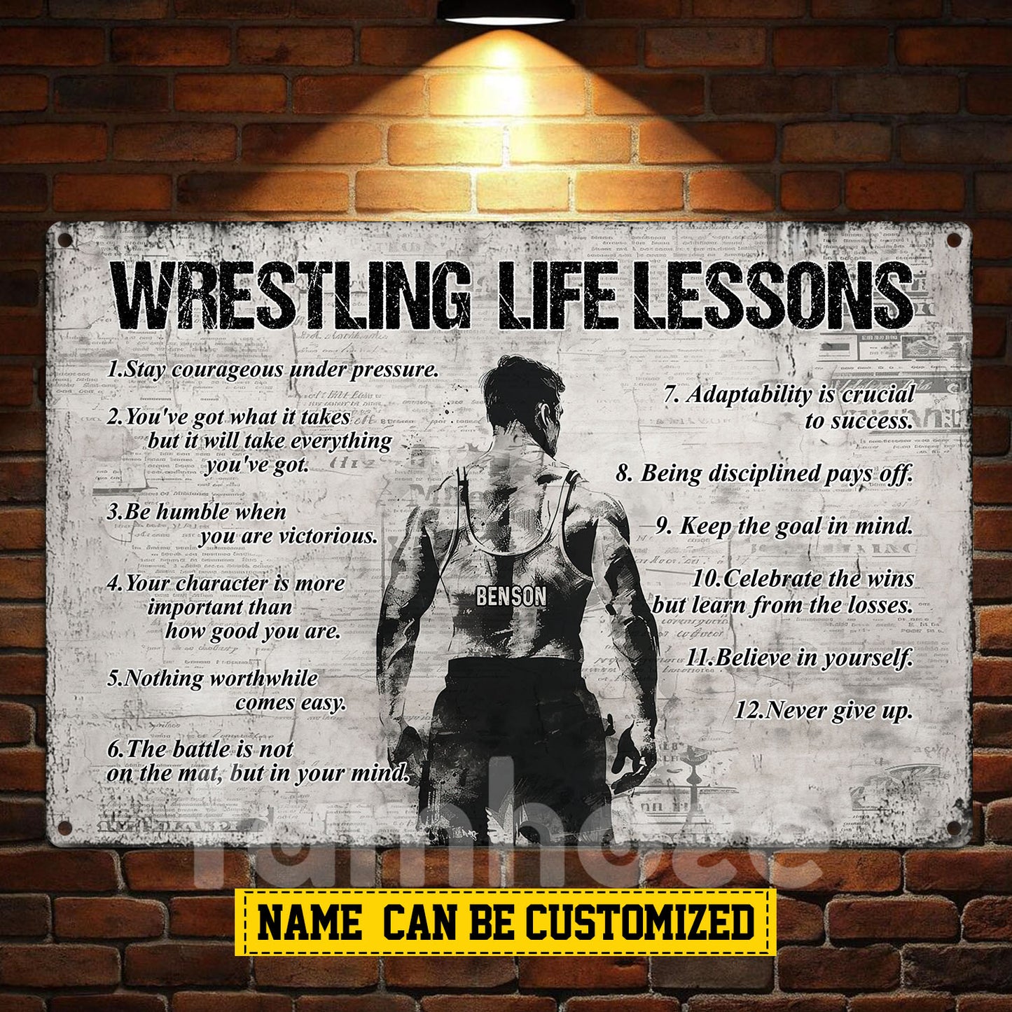 Personalized Wrestling Metal Sign, Inspirational Wrestling Life Lessons Sports Sign, Field Decor Gift For Wrestling Lovers